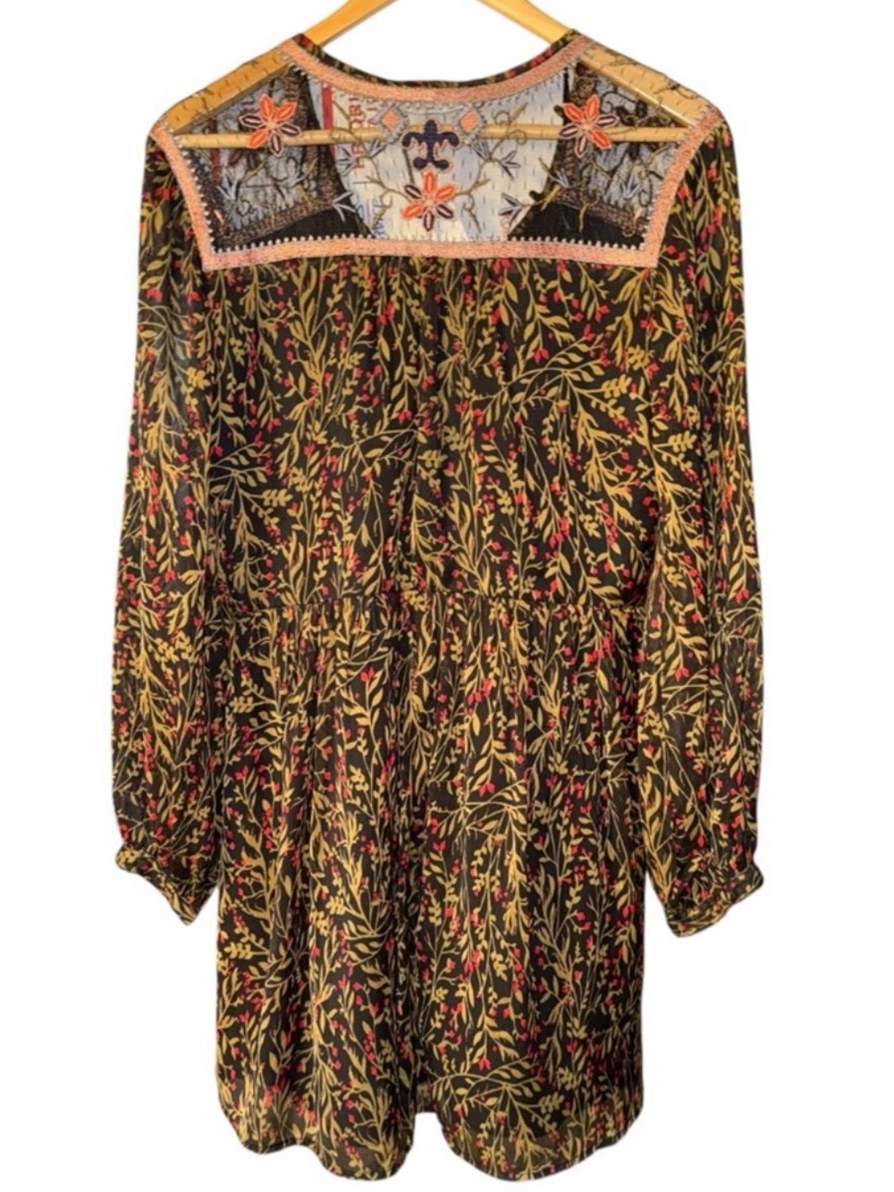 ZARA sheer tulle shoulders buttons v-neck floral chiffon boho dress MEDIUM NWT